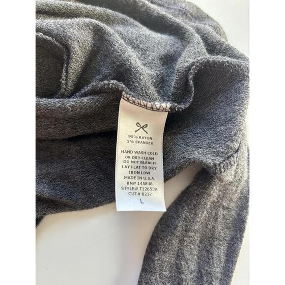 Everly Tie Top Long Sleeve Balletcore V-Neck Sz L Grey Luxury Flowing Boho Cozy - Picture 8 of 9